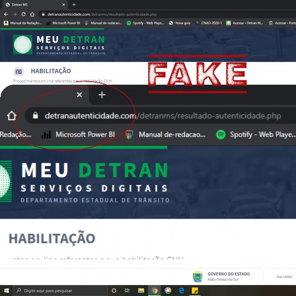 Golpistas criam novo site fake do Detran para enganar usuários em MS