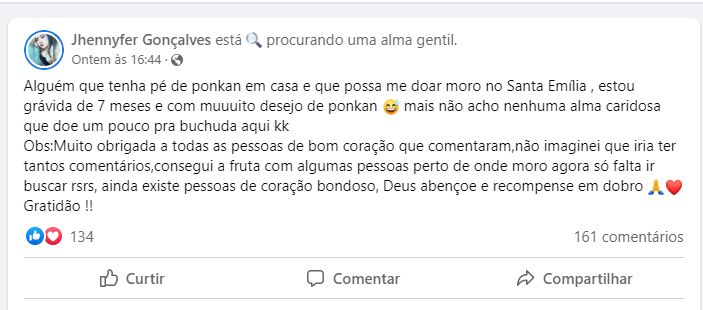 Grávida movimenta redes sociais por desejo de ponkan e se surpreende: 'Ainda há generosidade no mundo'