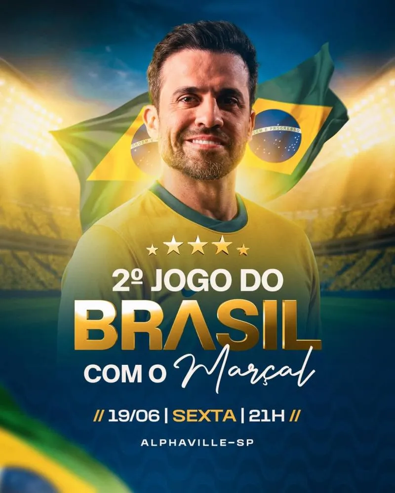 Arte divulgada por Pablo Marçal nas redes sociais promove evento para acompanhar Brasil x Haiti com seguidores em Alphaville (SP) - Foto: Redes sociais