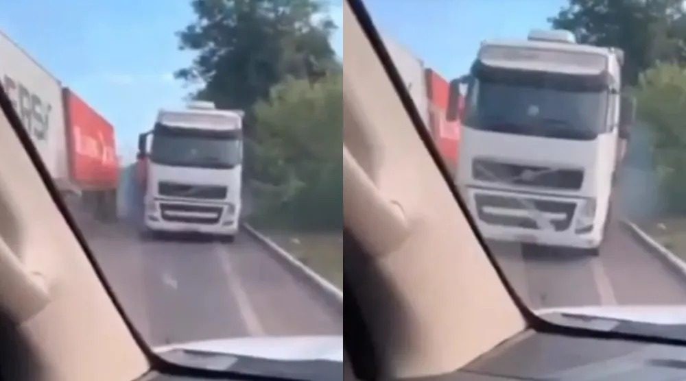 VÍDEO: Homem quase é atropelado por carreta desgovernada enquanto filmava outro acidente