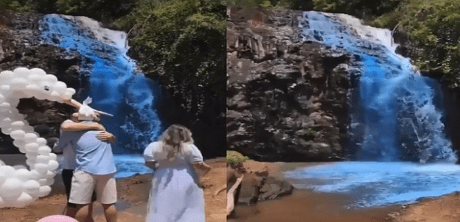 Parente de casal recebe multa de R$ 10 mil por tingir água de cachoeira em chá revelação