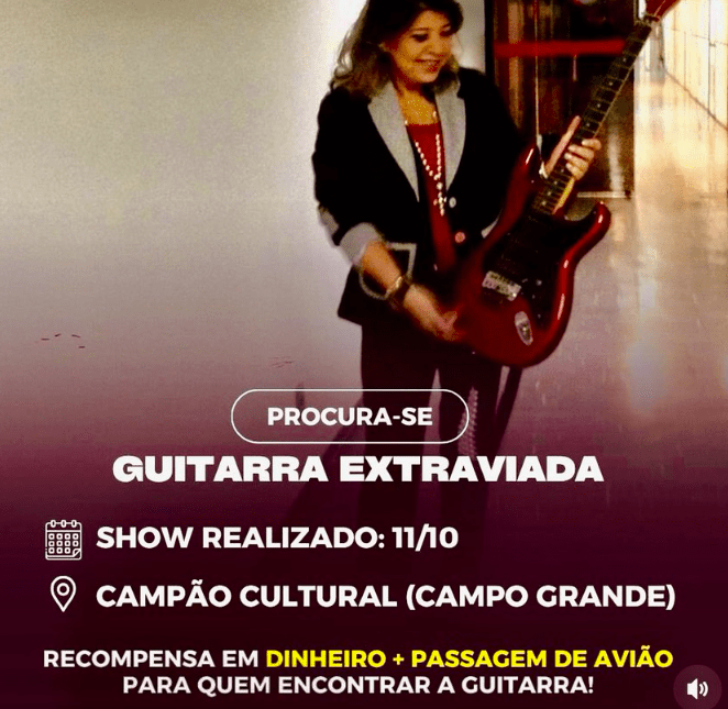 Roberta Miranda oferece recompensa e passagem de avião por guitarra perdida durante show em MS