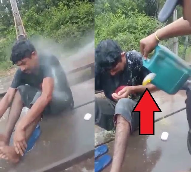 VÍDEO: Homem embriagado é banhado em lava-jato com produtos químicos