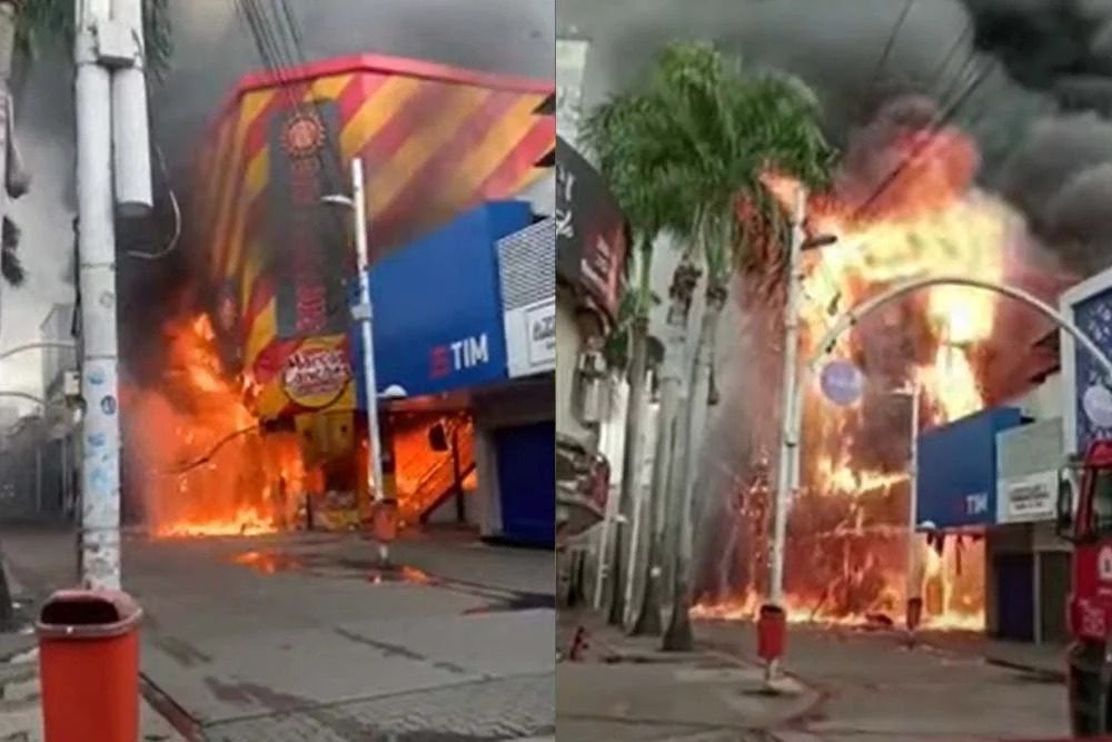 VÍDEO: Incêndio de grandes proporções atinge centro comercial