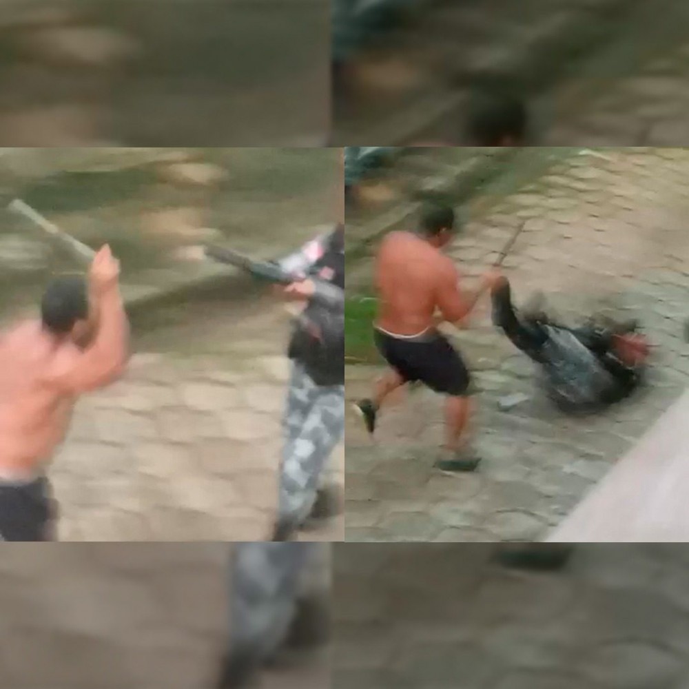 VÍDEO: Homem tem surto psicótico, ataca policiais, resiste a 17 tiros de balada de borracha e fere PM