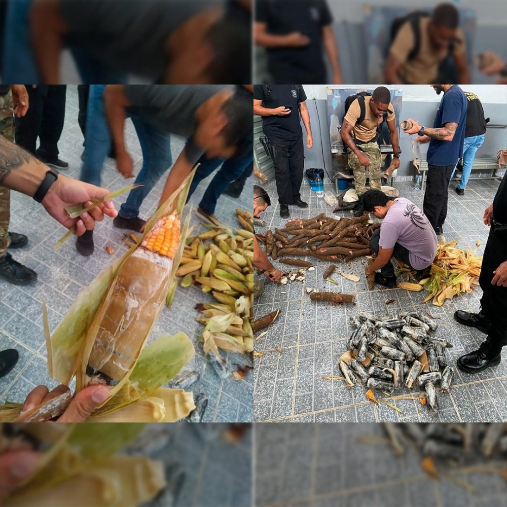 VÍDEO: Mais de 37 kg de drogas são apreendidos dentro de mandiocas e milhos