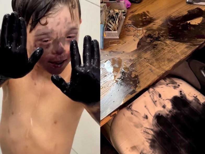 VÍDEO: Após pintar fusca do tio, João ataca novamente e tinge escritório da mãe com tinta de carimbo